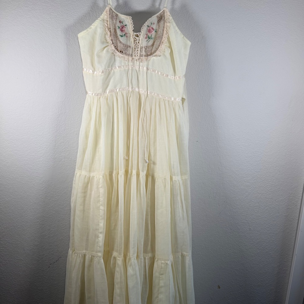 Vintage Gunne Sax by Jessica San Francisco Cream Floral Lace Maxi Dress 9 1051 C
